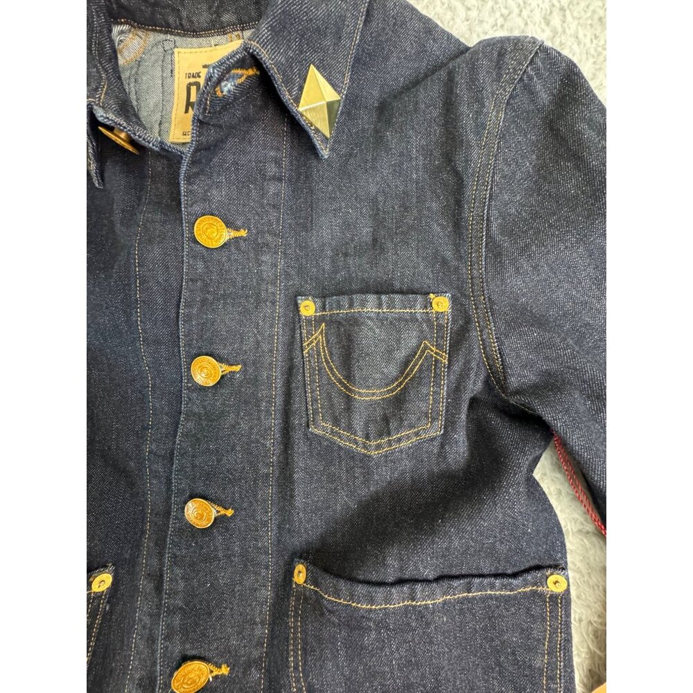 True Religion Womens M Denim CollarJacket Camden Blue Accent Embroidered - Picture 5 of 16